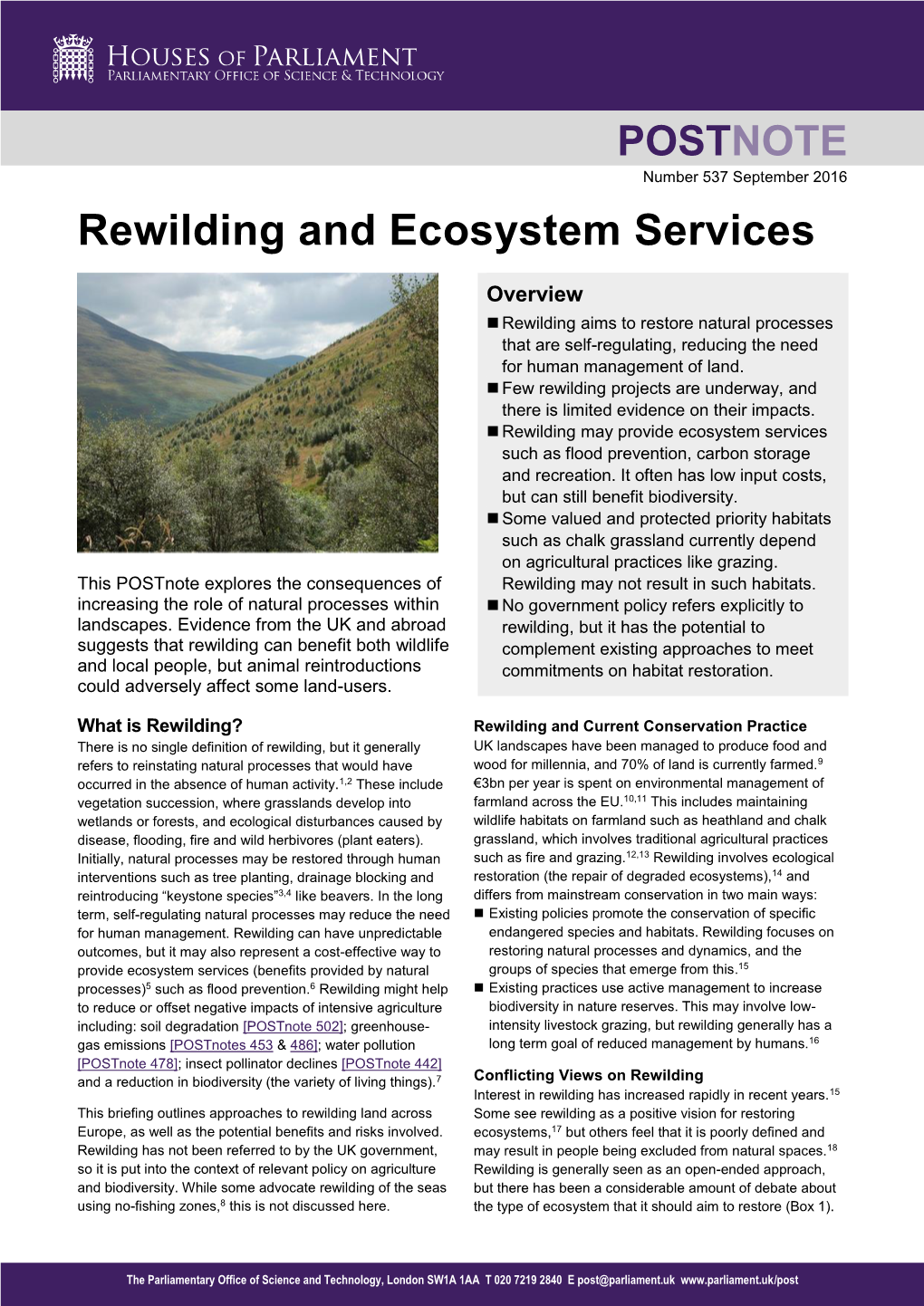 Rewilding and Ecosystem Services
