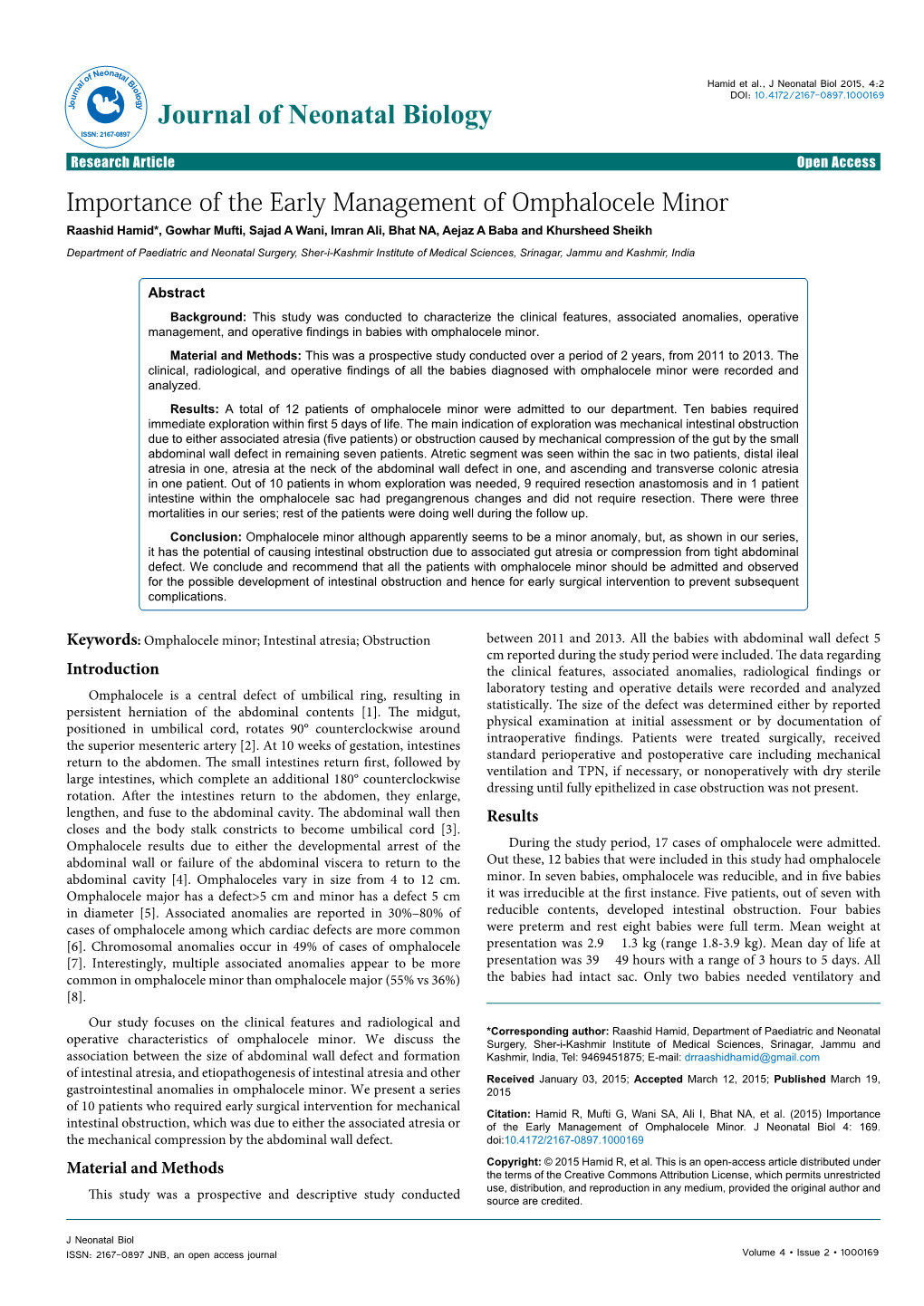 Importance of the Early Management of Omphalocele Minor