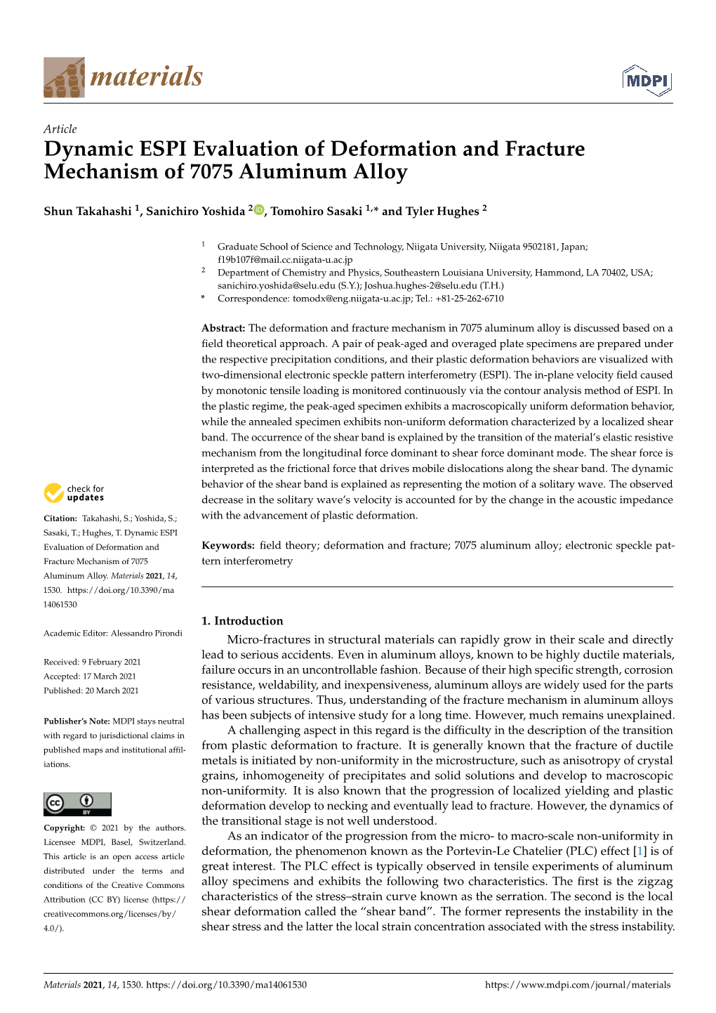 Dynamic ESPI Evaluation of Deformation and Fracture Mechanism of 7075 Aluminum Alloy