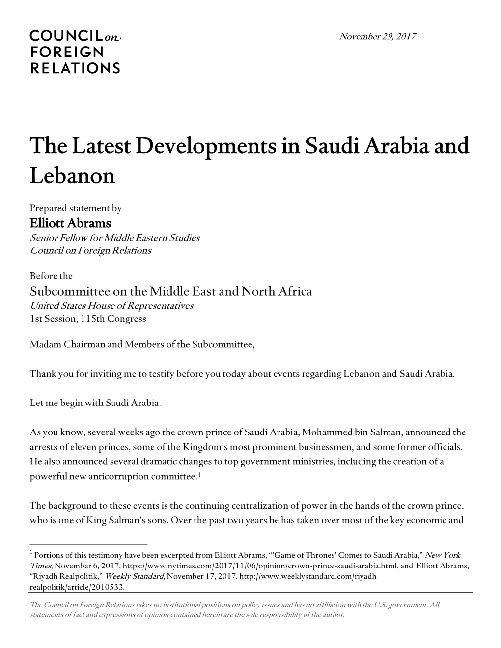 The Latest Developments in Saudi Arabia and Lebanon