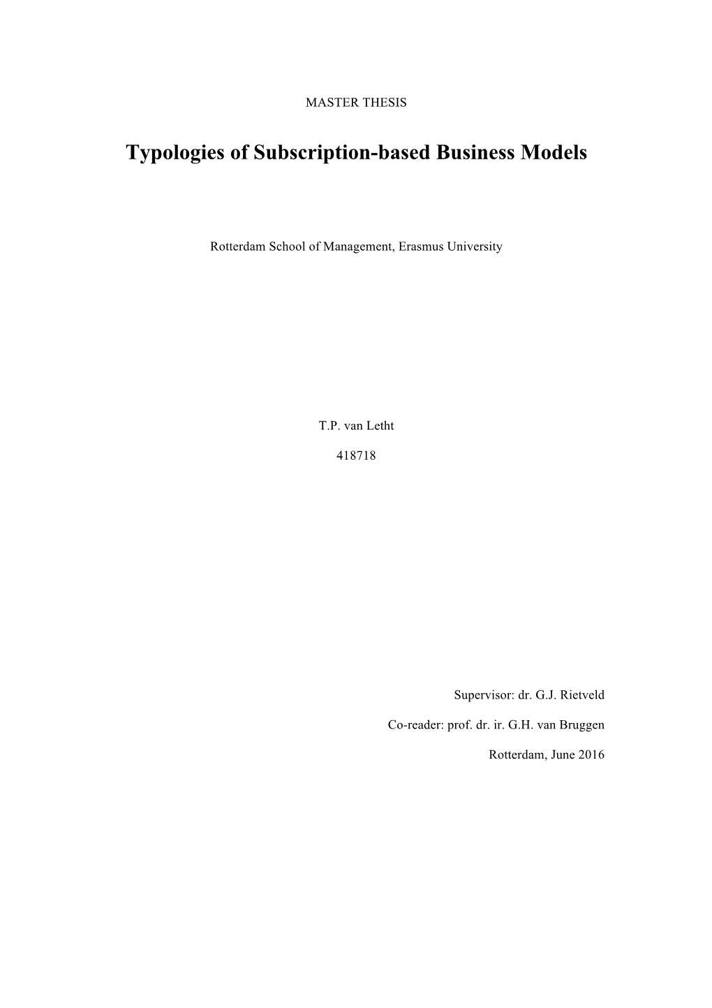 Typologies of Subscription-Based Business Models