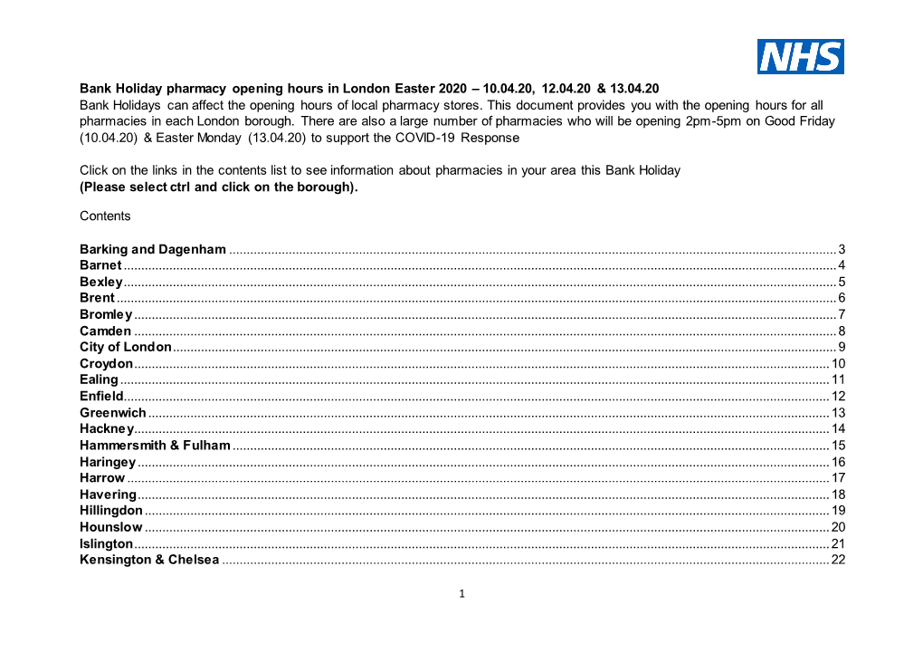 Bank Holiday Pharmacy Opening Hours in London Easter 2020 – 10.04.20, 12.04.20 & 13.04.20 Bank Holidays Can Affect the Opening Hours of Local Pharmacy Stores