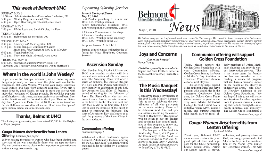 This Week at Belmont UMC Joys And