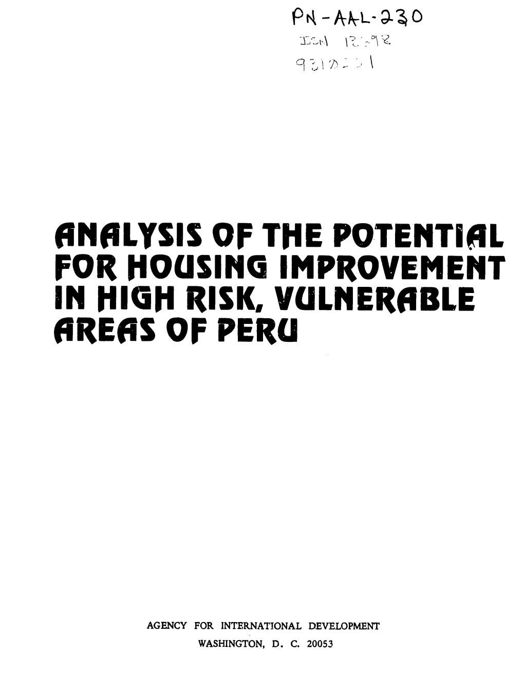 An6lysis of the Potential for Housing Improvement in High Risk, Vulner6ble Are0s of Peru