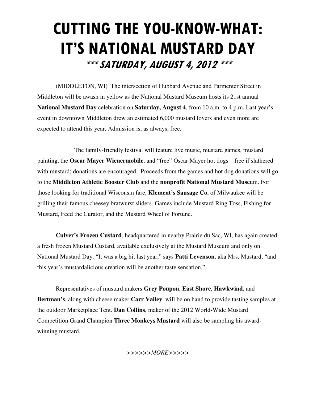 2012 National Mustard Day Press Release