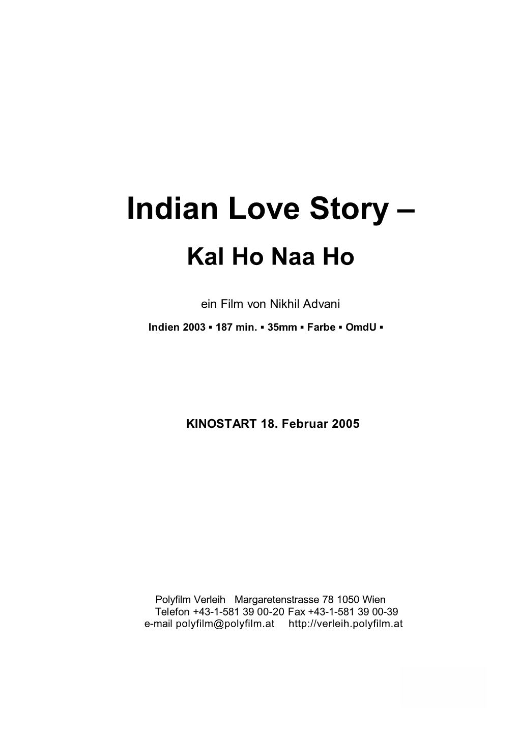 Indian Love Story – Kal Ho Naa Ho