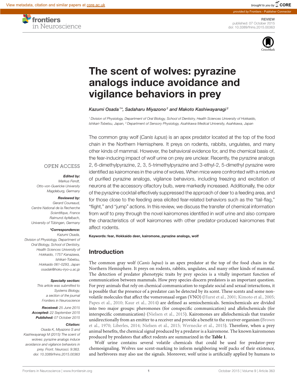 Pyrazine Analogs Induce Avoidance and Vigilance Behaviors in Prey