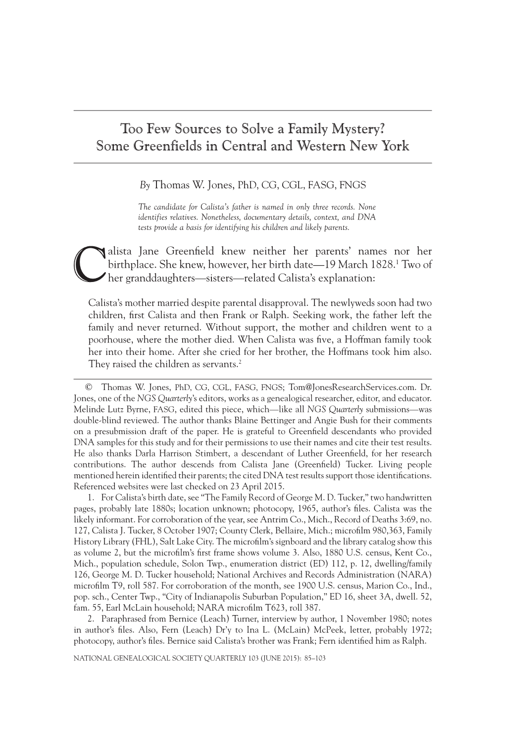 Too Few Sources to Solve a Family Mystery? Some Greenfields in Central and Western New York