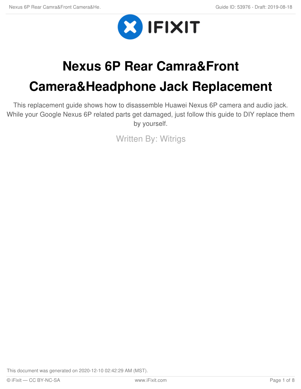 Nexus 6P Rear Camra&Front Camera&Headphone Jack