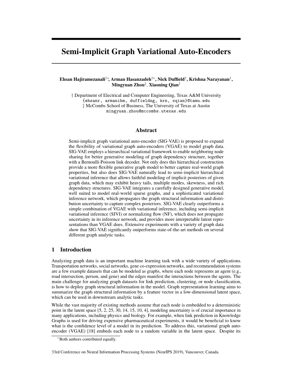 Semi-Implicit Graph Variational Auto-Encoders