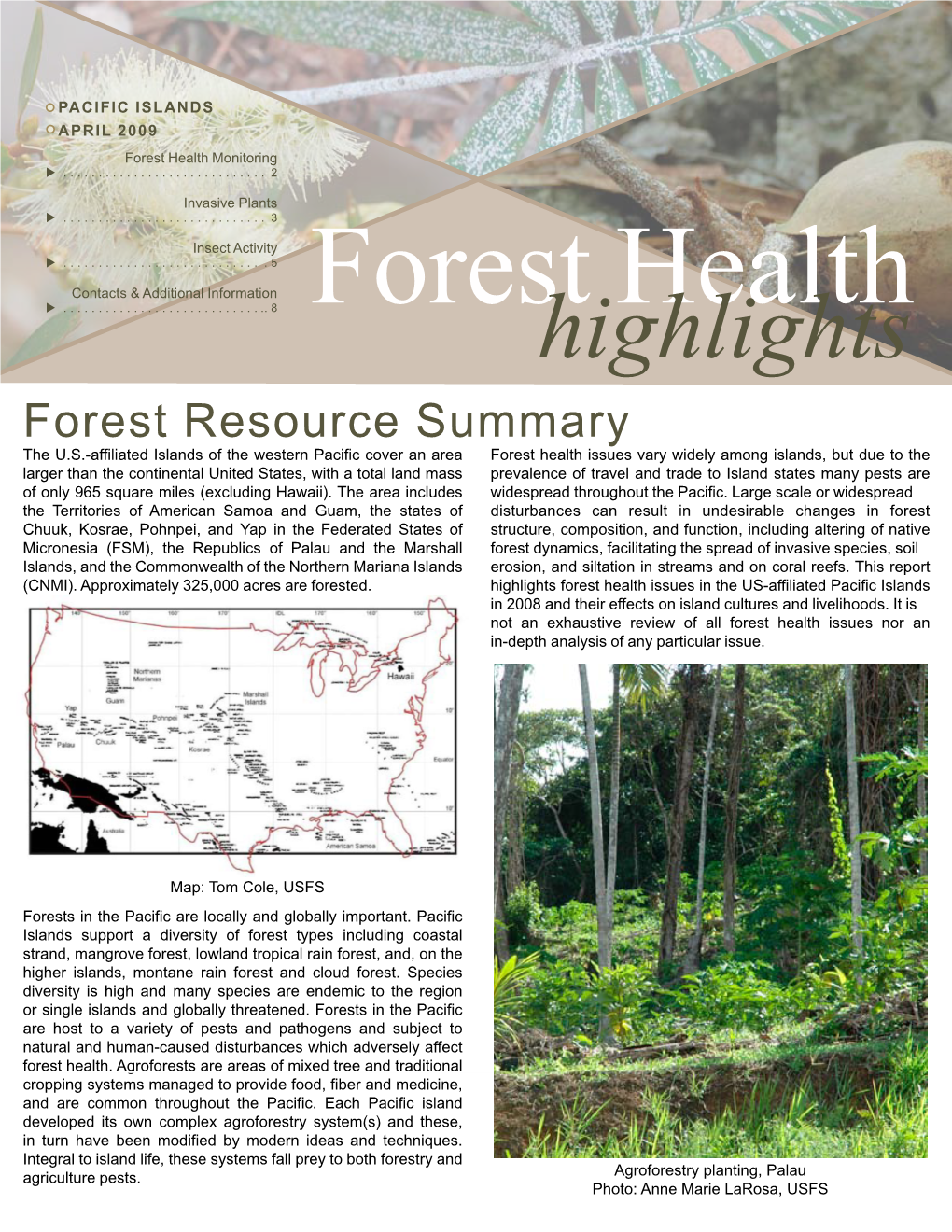 PACIFIC ISLANDS APRIL 2009 Forest Health Monitoring U  