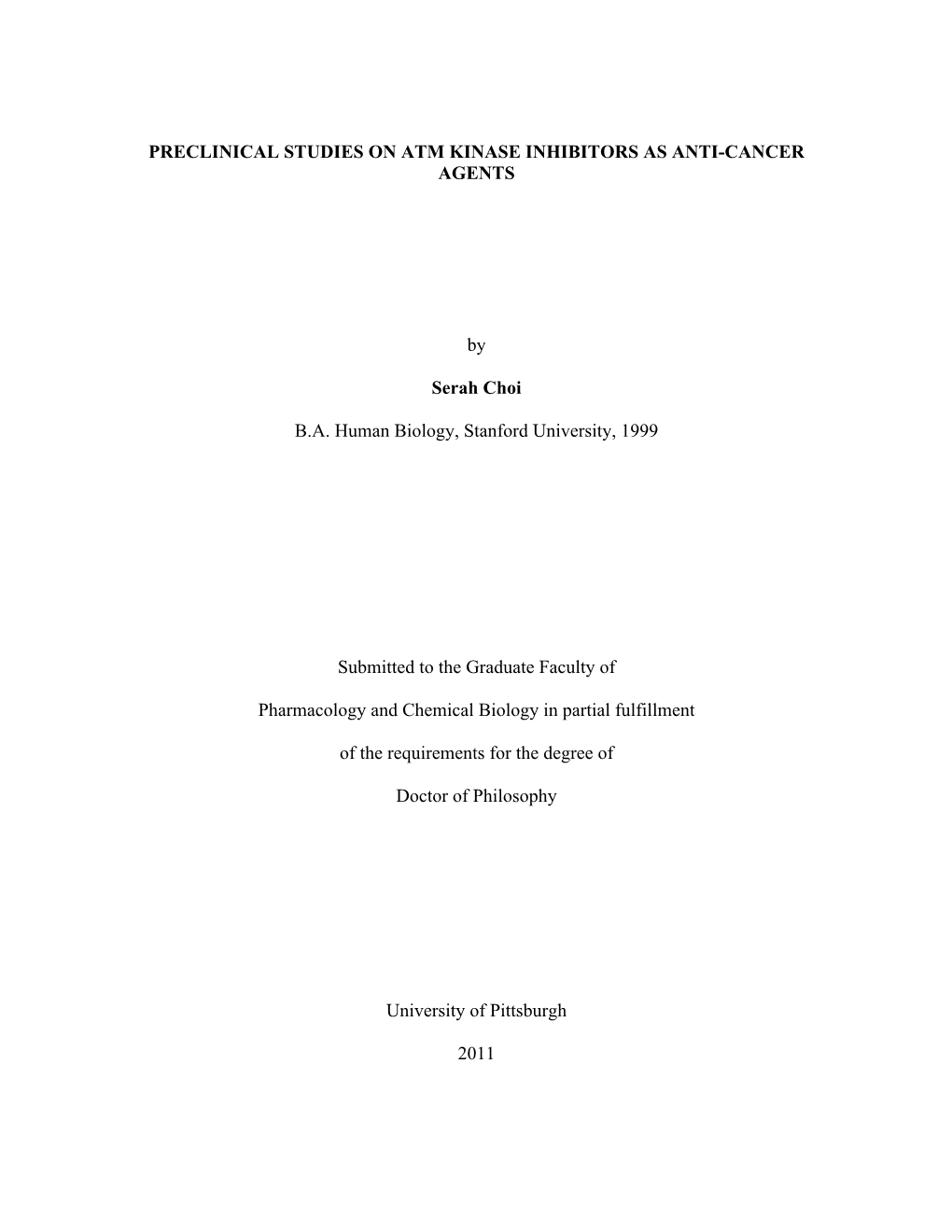 Preclinical Studies on Atm Kinase Inhibitors As Anti-Cancer Agents