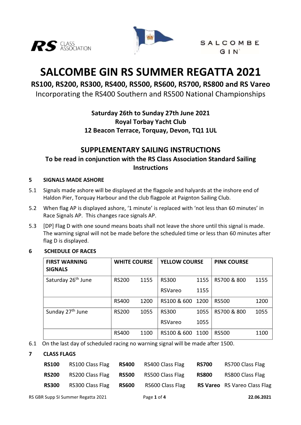 Salcombe Gin Rs Summer Regatta 2021