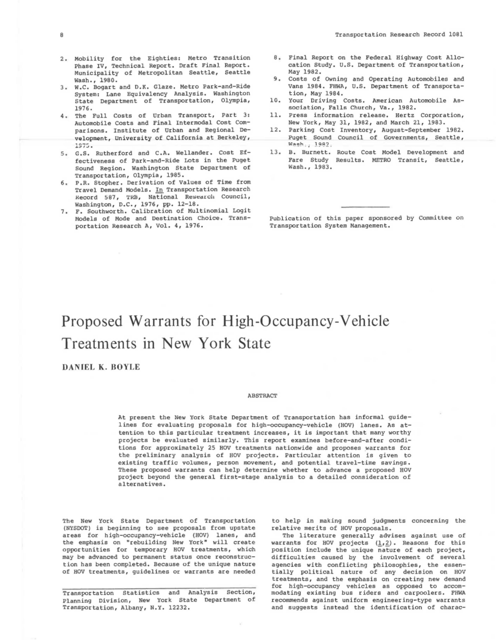 Proposed Warrants for High-Occupancy-Vehicle Treatn1ents in New York State