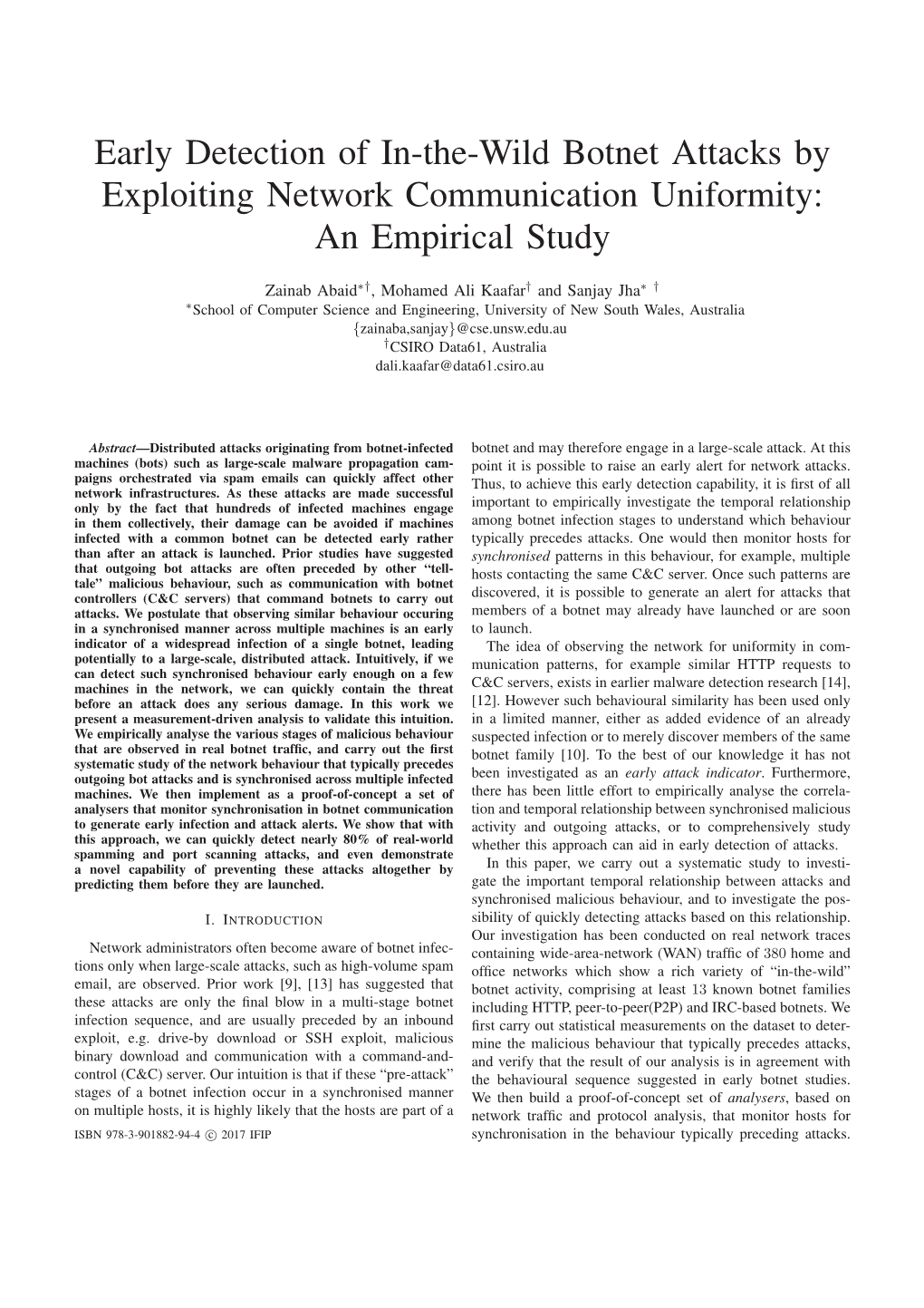 Early Detection of In-The-Wild Botnet Attacks by Exploiting Network Communication Uniformity: an Empirical Study