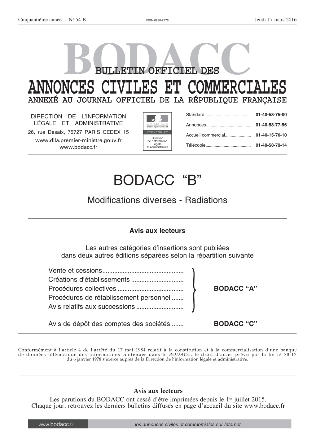 Bodacc Bulletin Officiel Des Annonces Civiles Et Commerciales Annexé Au Journal Officiel De La République Française