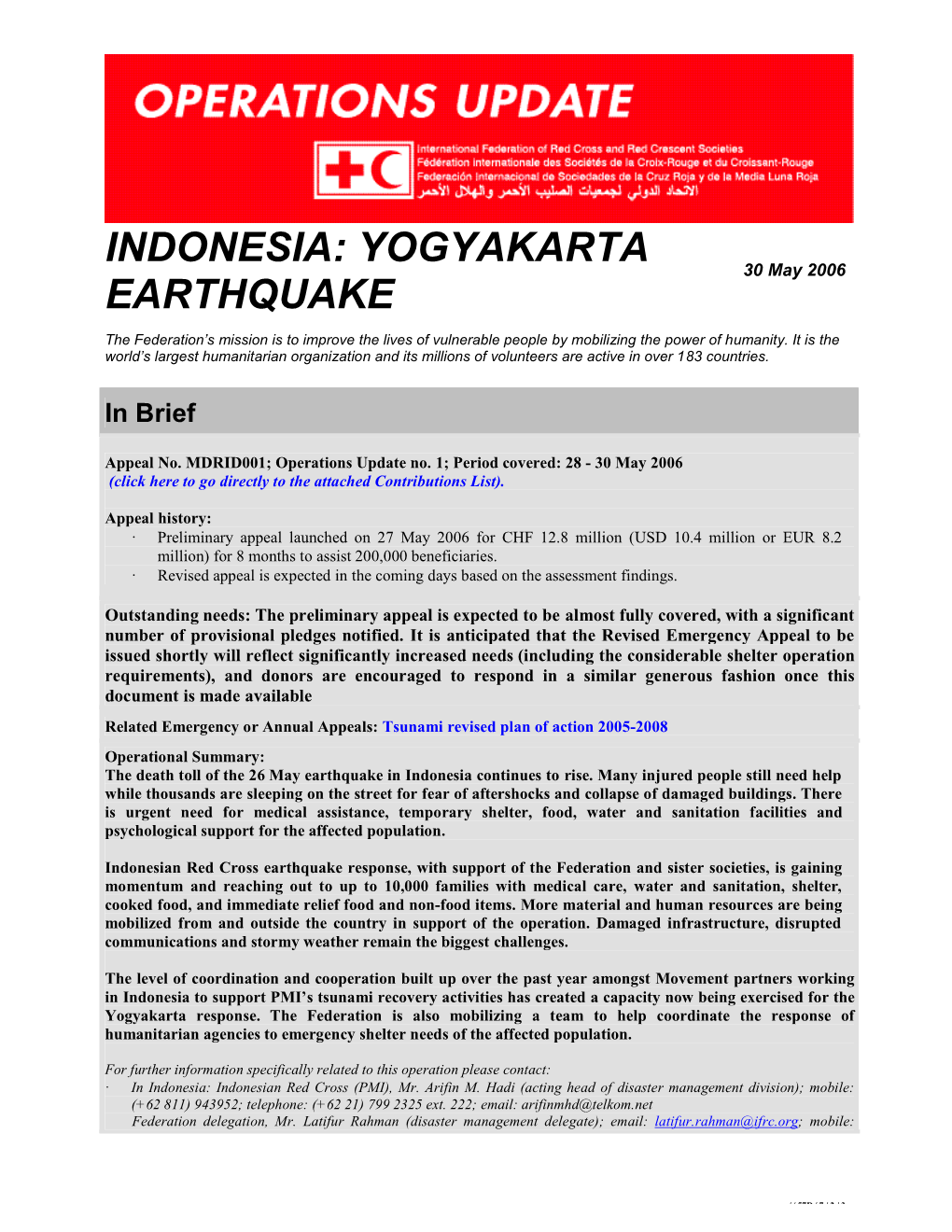 Indonesia: Yogyakarta Earthquake