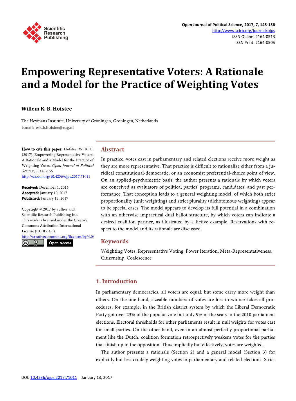 Empowering Representative Voters: a Rationale and a Model for the Practice of Weighting Votes