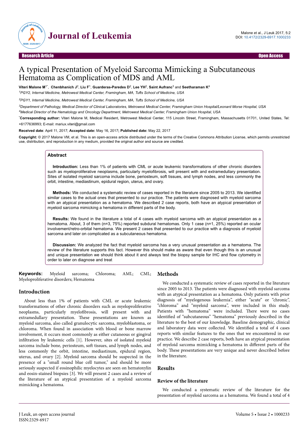 Atypical Presentation of Myeloid Sarcoma Mimicking a Hematoma in Different Parts of the Body