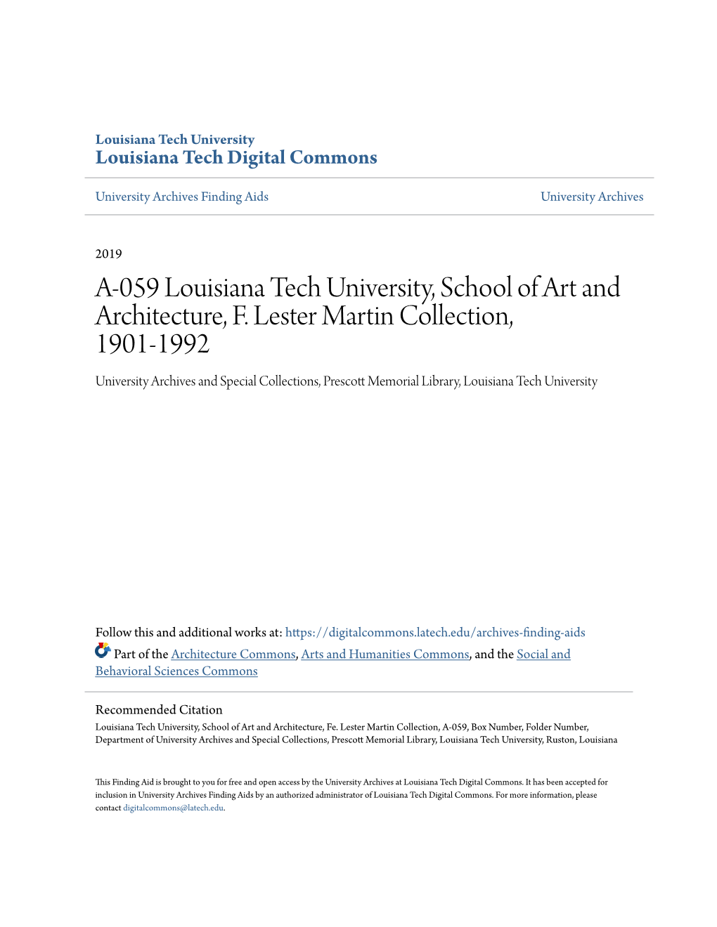 A-059 Louisiana Tech University, School of Art and Architecture, F