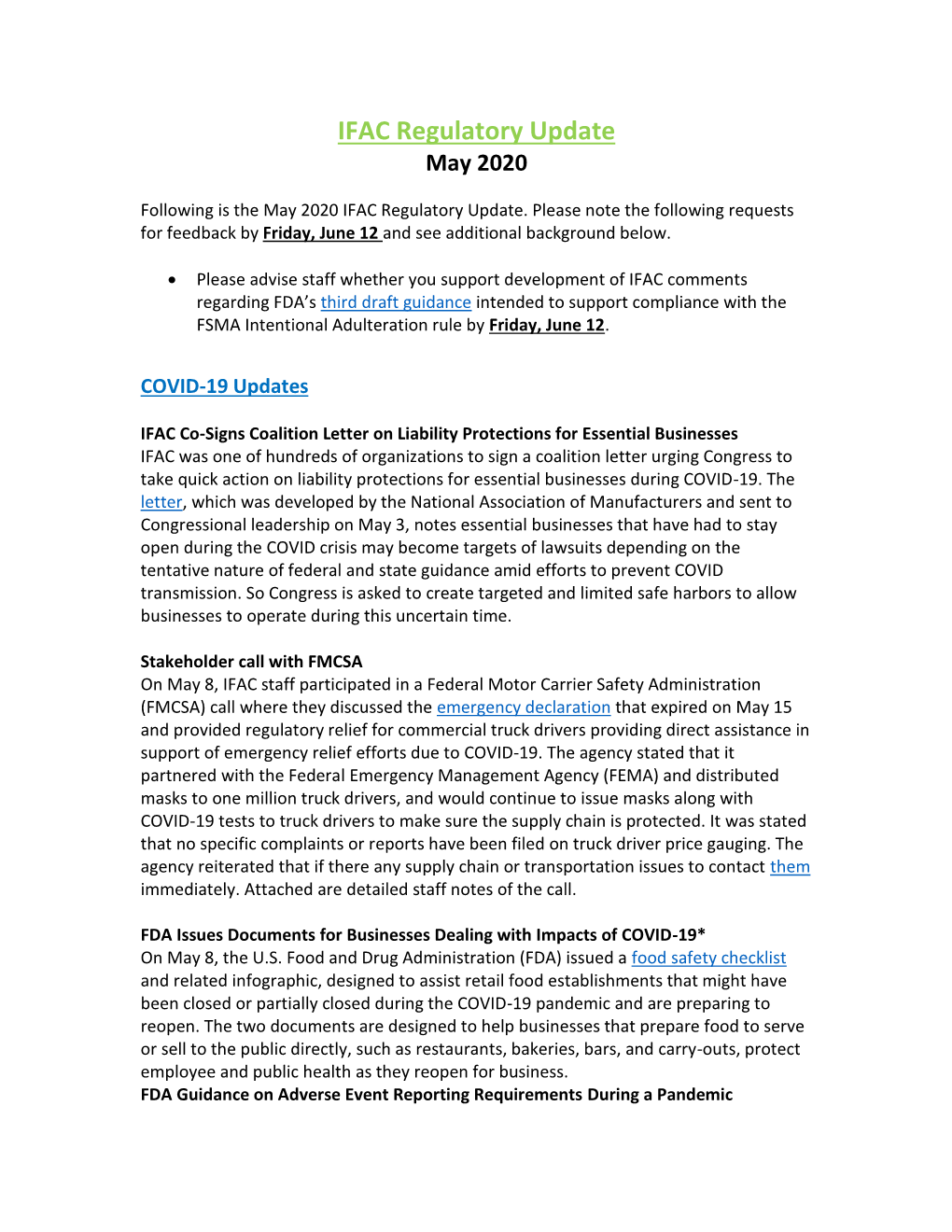 IFAC Regulatory Update May 2020