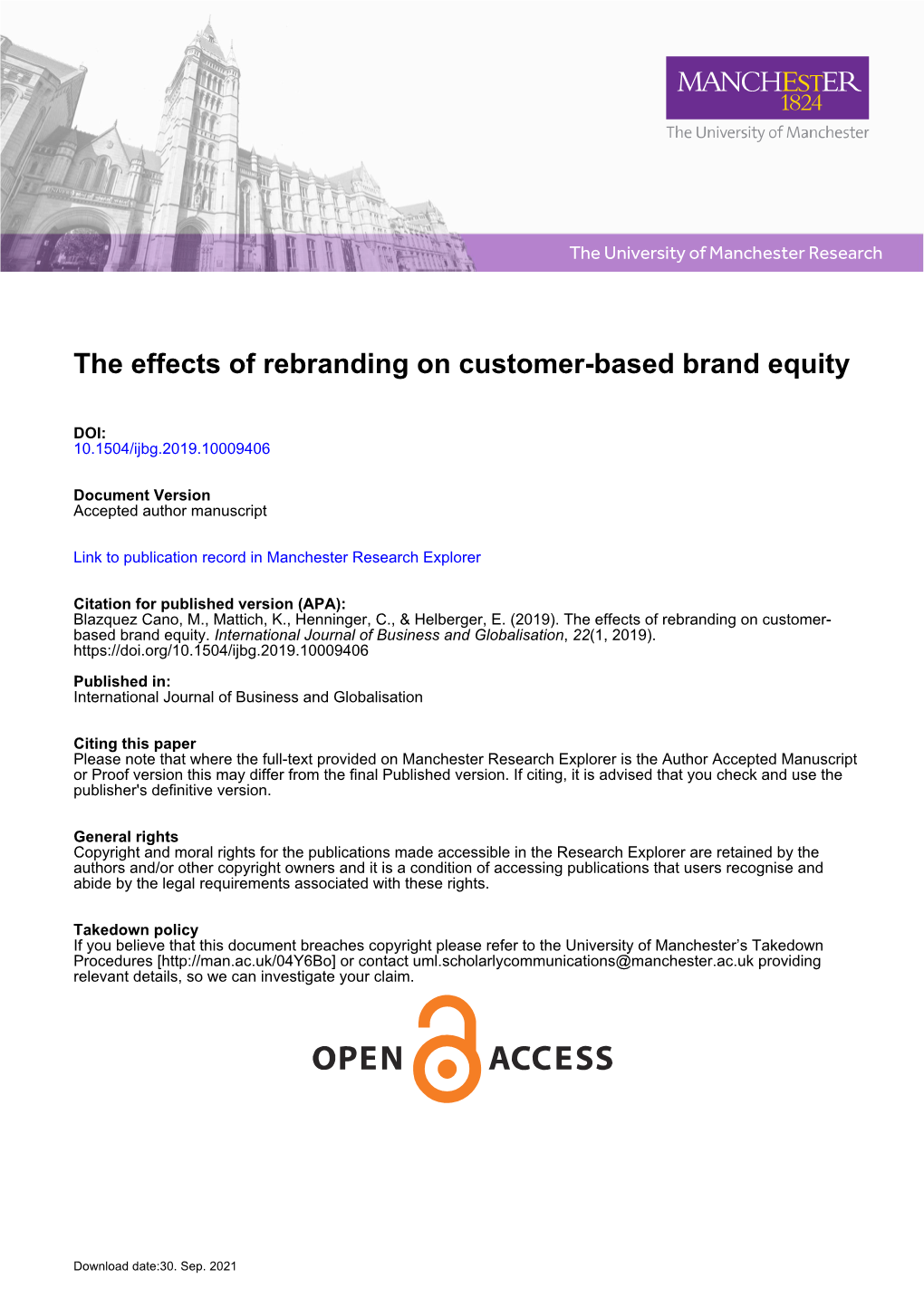 The Effects of Rebranding on Customer-Based Brand Equity