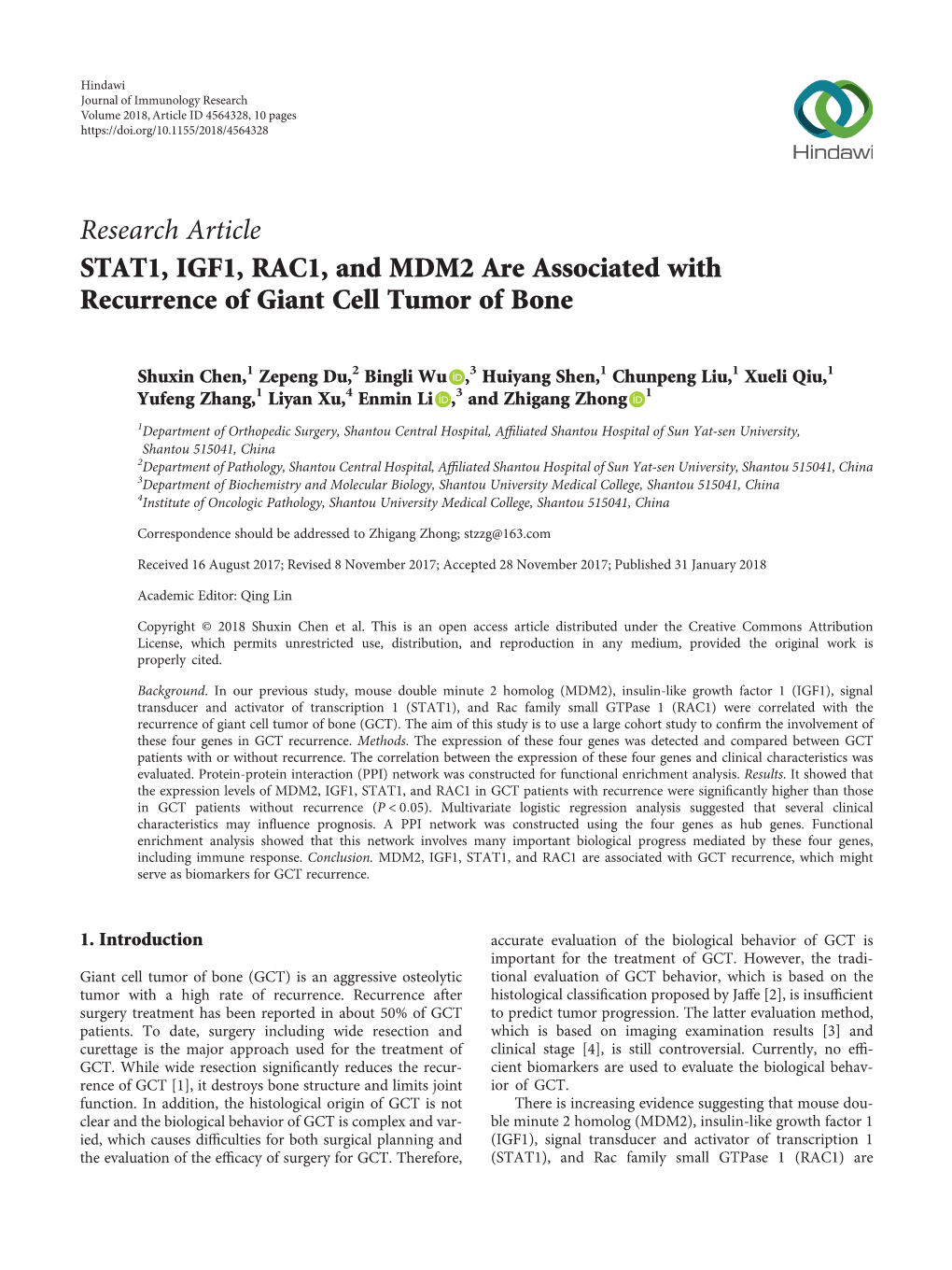 STAT1, IGF1, RAC1, and MDM2 Are Associated with Recurrence of Giant Cell Tumor of Bone