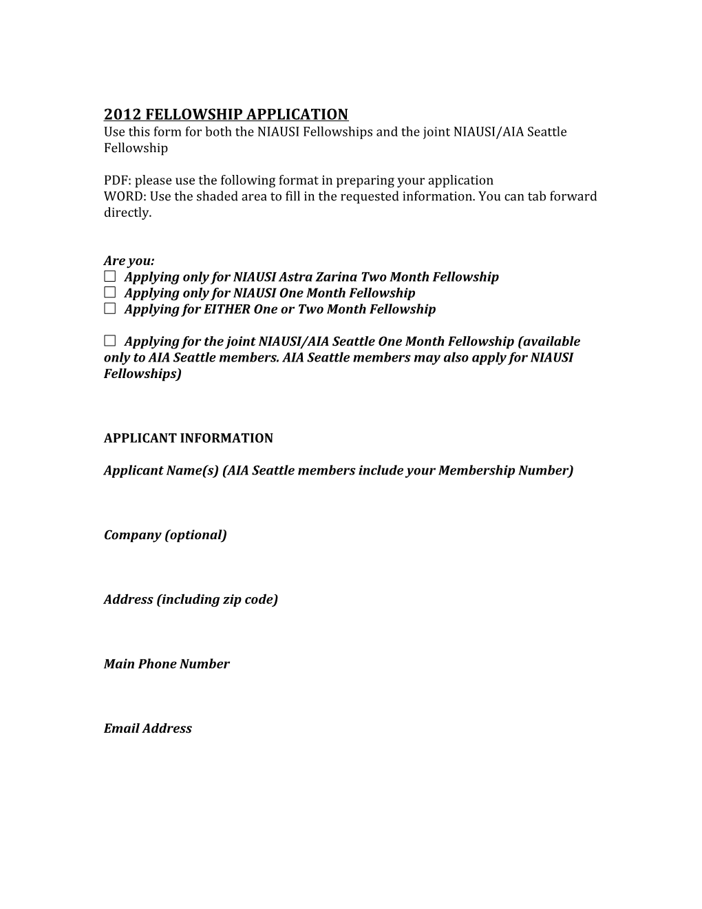 2010 Niausi Fellowship Application