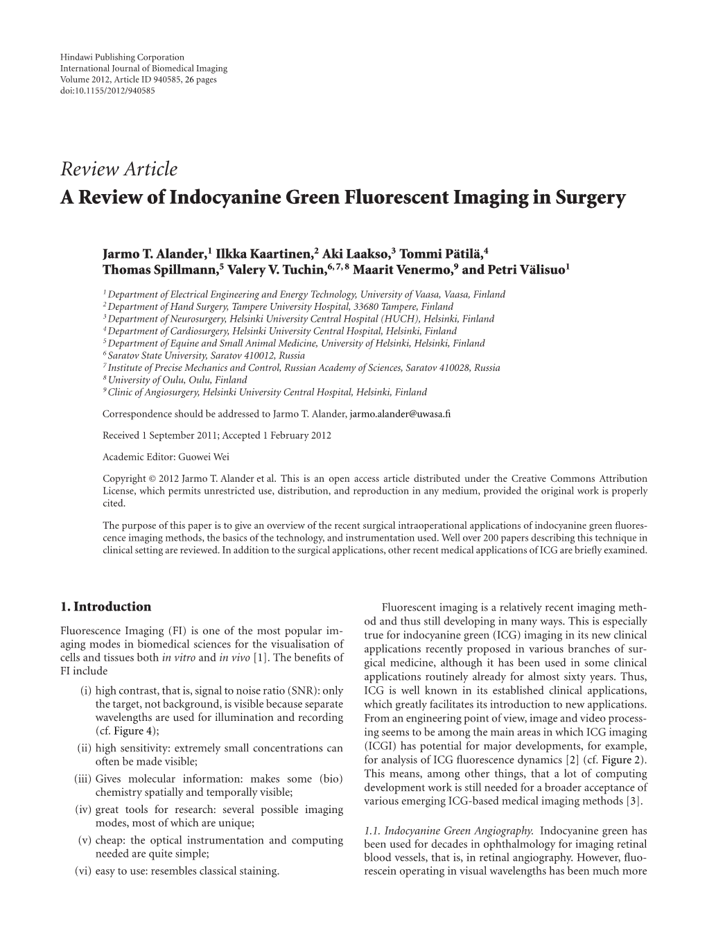 A Review of Indocyanine Green Fluorescent Imaging in Surgery