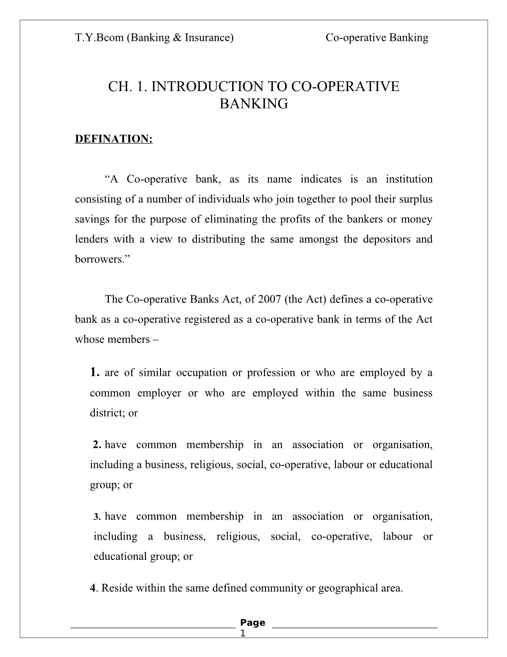 Introduction to Co-Operative Banking