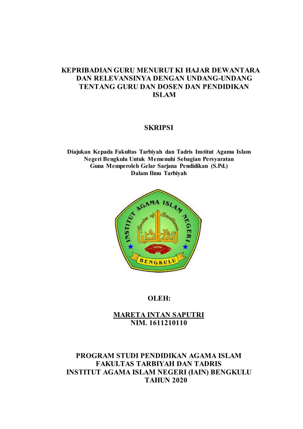 Kepribadian Guru Menurut Ki Hajar Dewantara Dan Relevansinya Dengan Undang-Undang Tentang Guru Dan Dosen Dan Pendidikan Islam