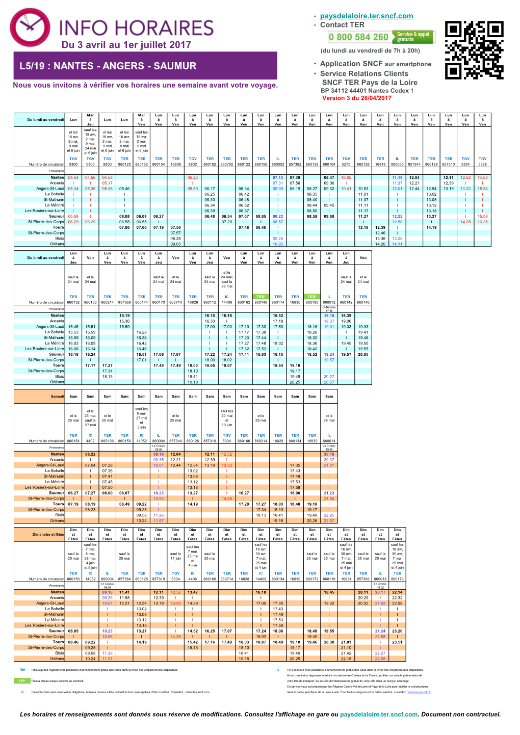 ANGERS - SAUMUR • Application SNCF Sur Smartphone • Service Relations Clients Nous Vous Invitons À Vérifier Vos Horaires Une Semaine Avant Votre Voyage