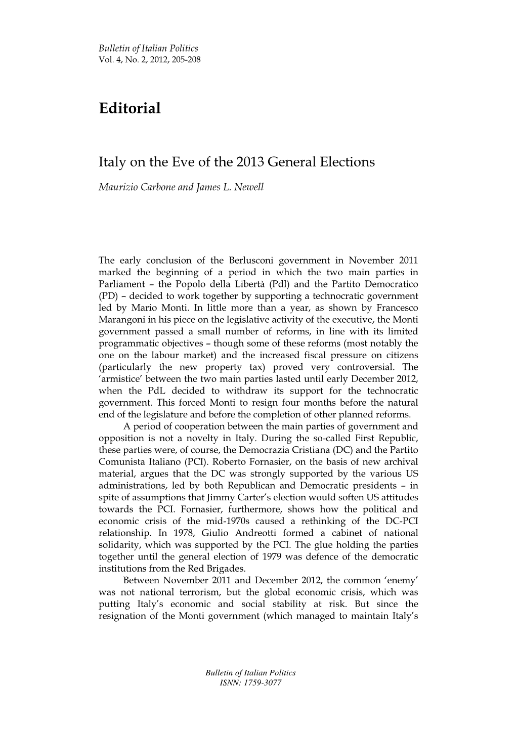 Italy on the Eve of the 2013 General Elections