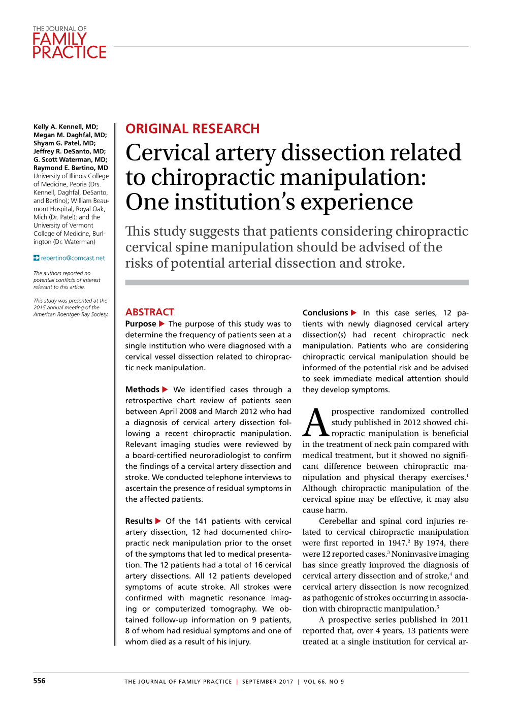 Cervical Artery Dissection Related to Chiropractic Manipulation