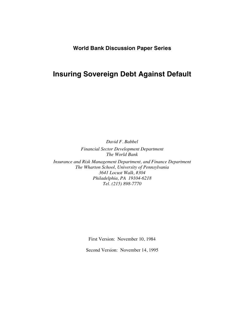 Insuring Sovereign Debt Against Default