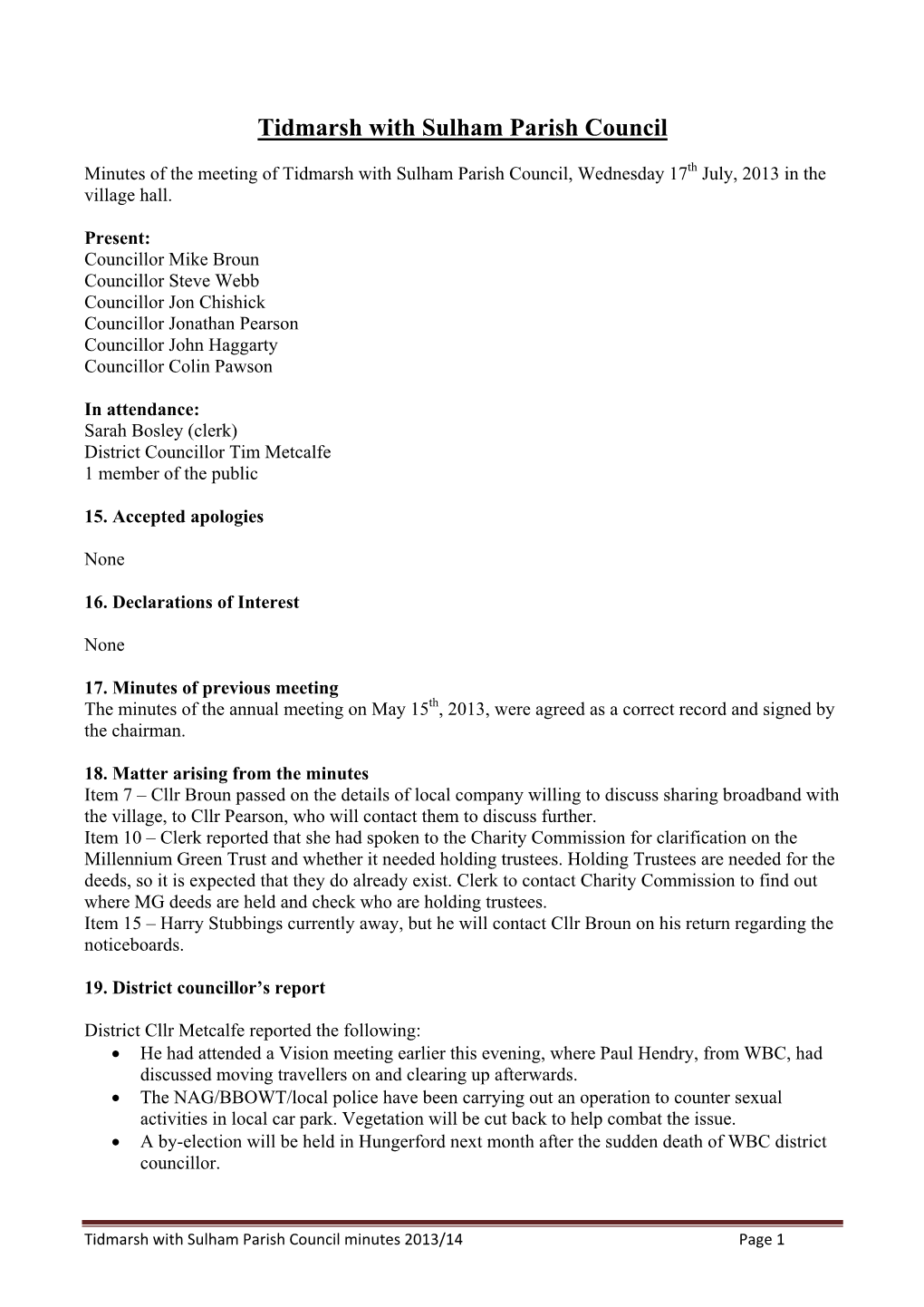 Tidmarsh with Sulham Parish Council