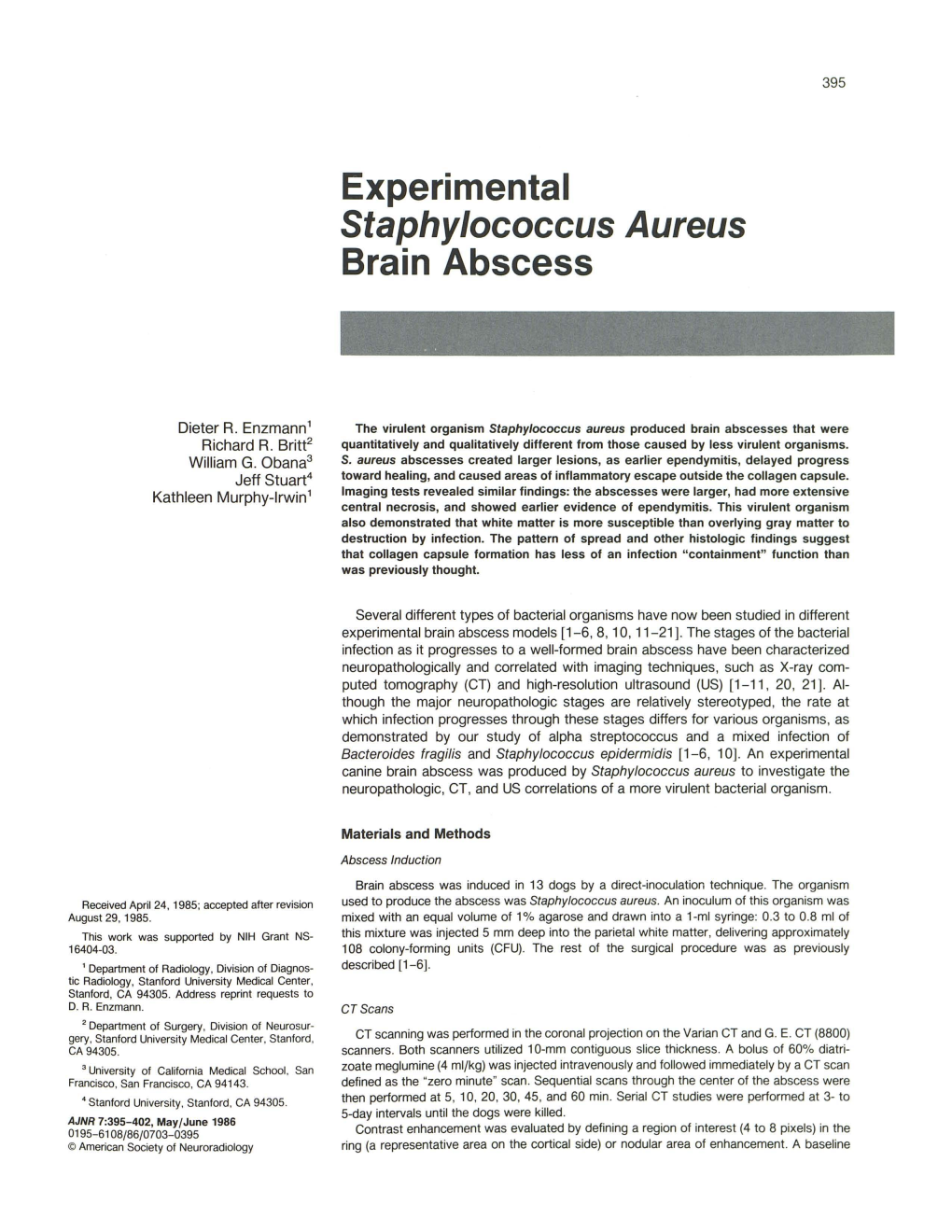 Experimental Staphylococcus Aureus Brain Abscess