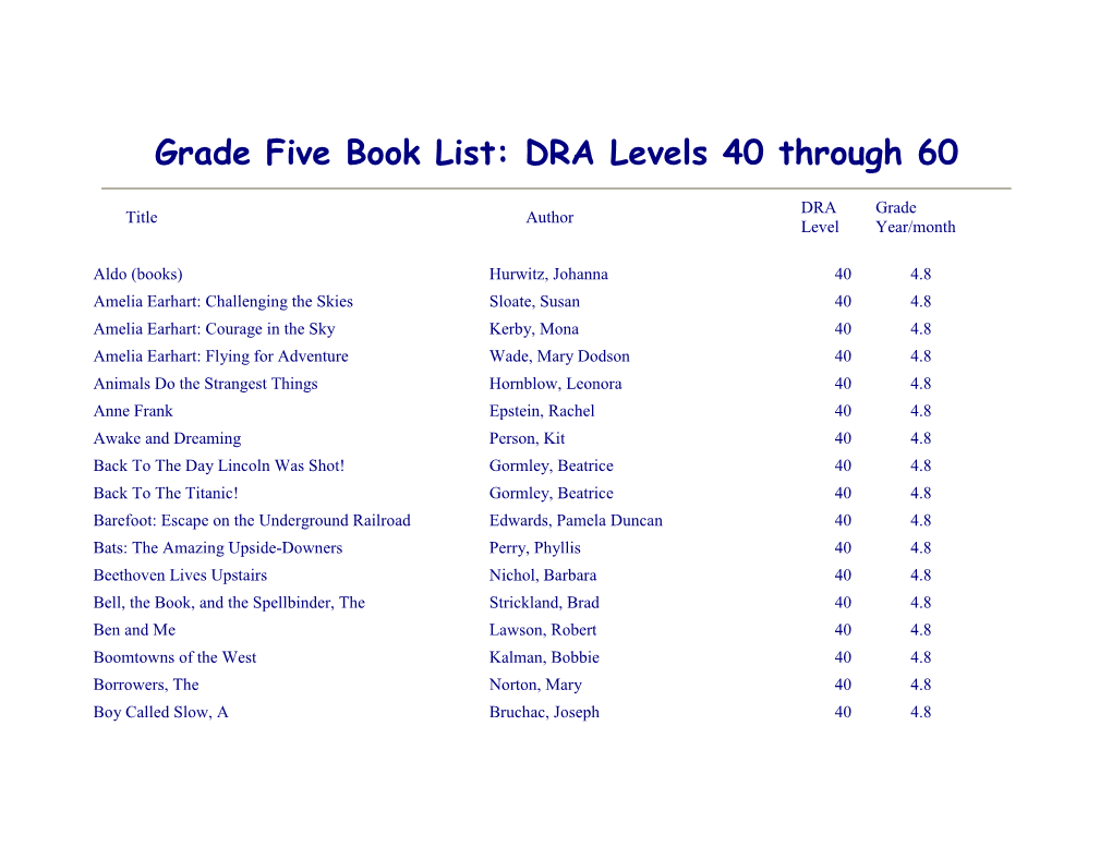 Grade Five Book List: Levels S Through W