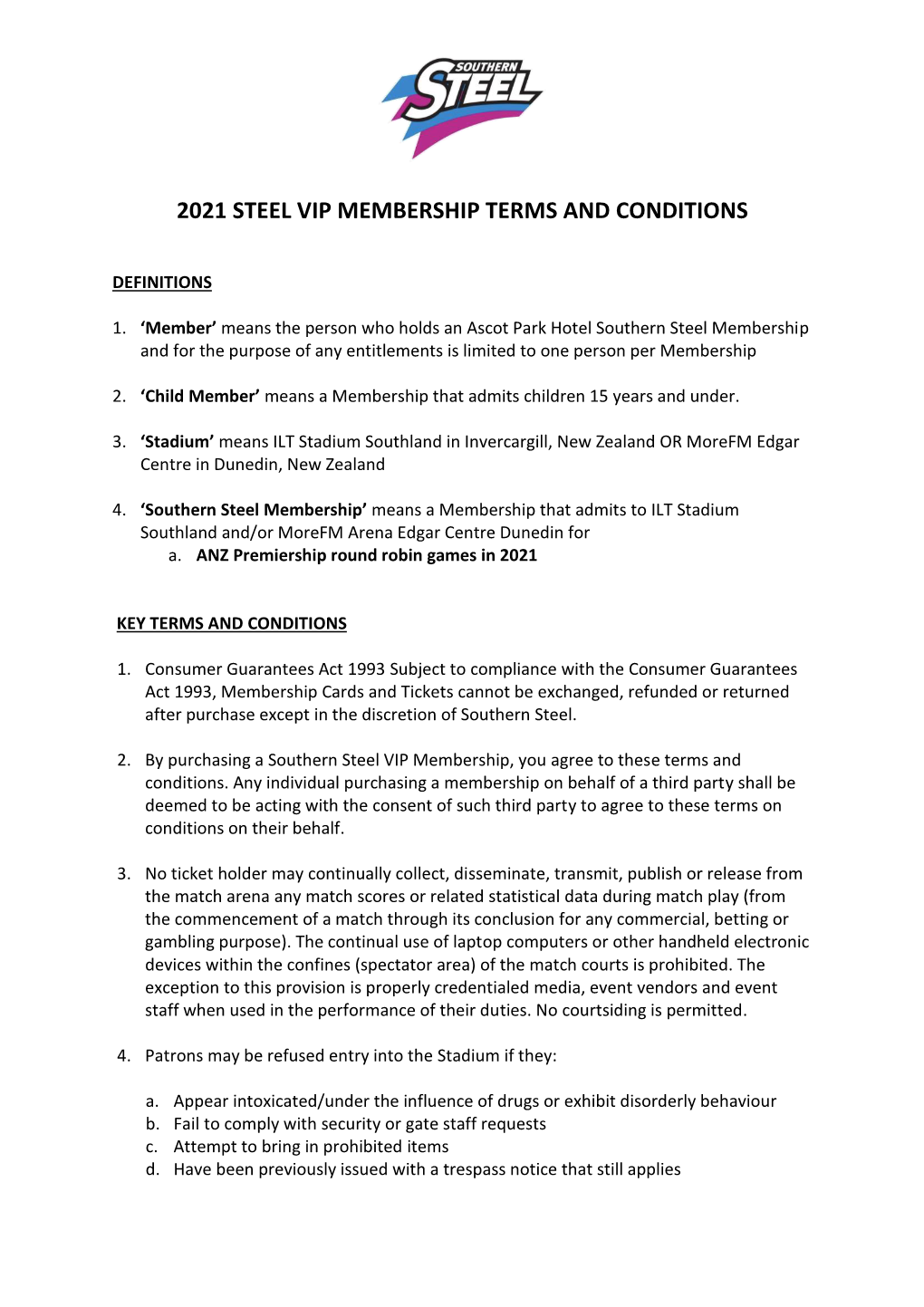 2021 Steel Vip Membership Terms and Conditions