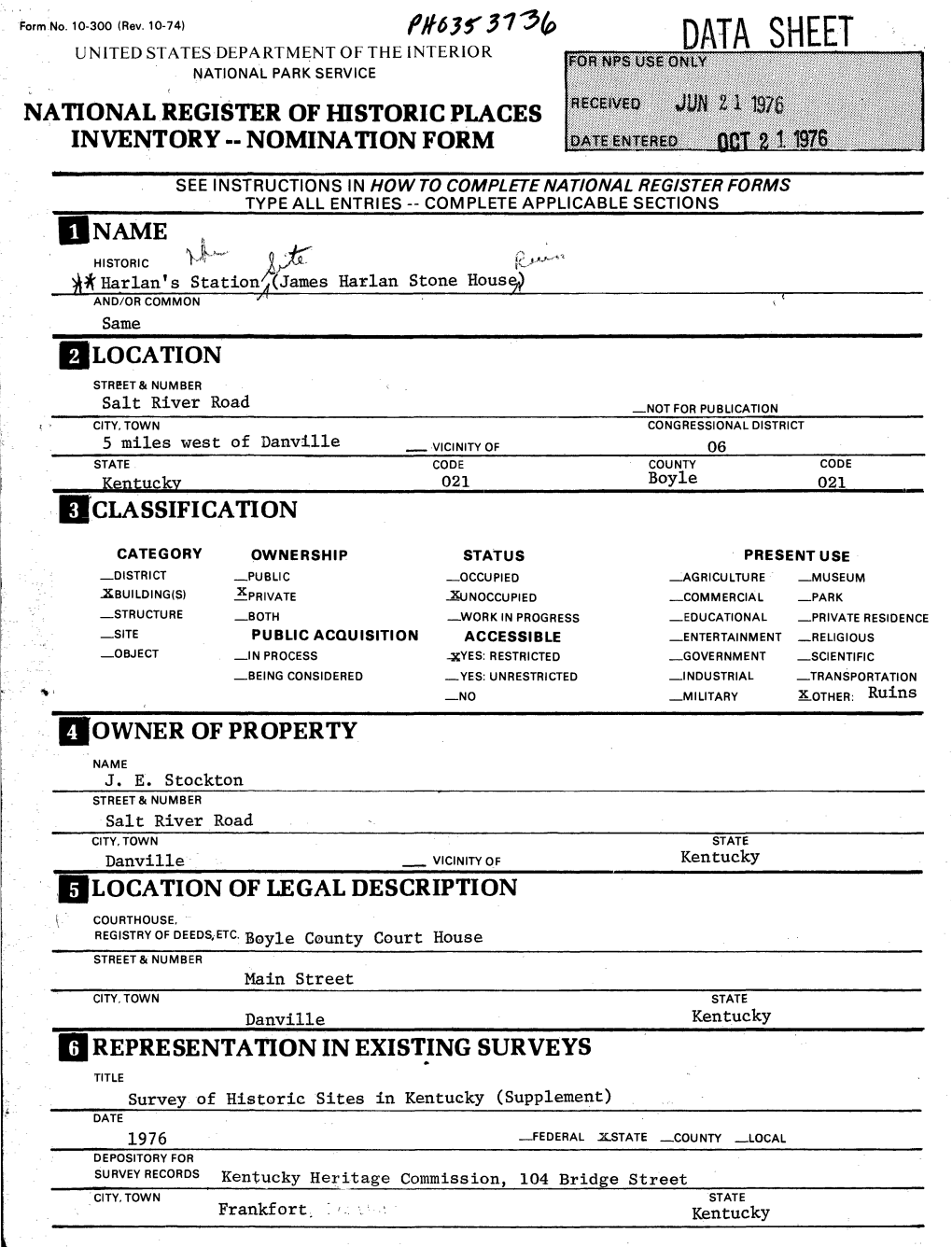 DATA SHEET NATIONAL PARK SERVICE Lilililiiiibil NATIONAL REGISTER of HISTORIC PLACES INVENTORY -- NOMINATION FORM