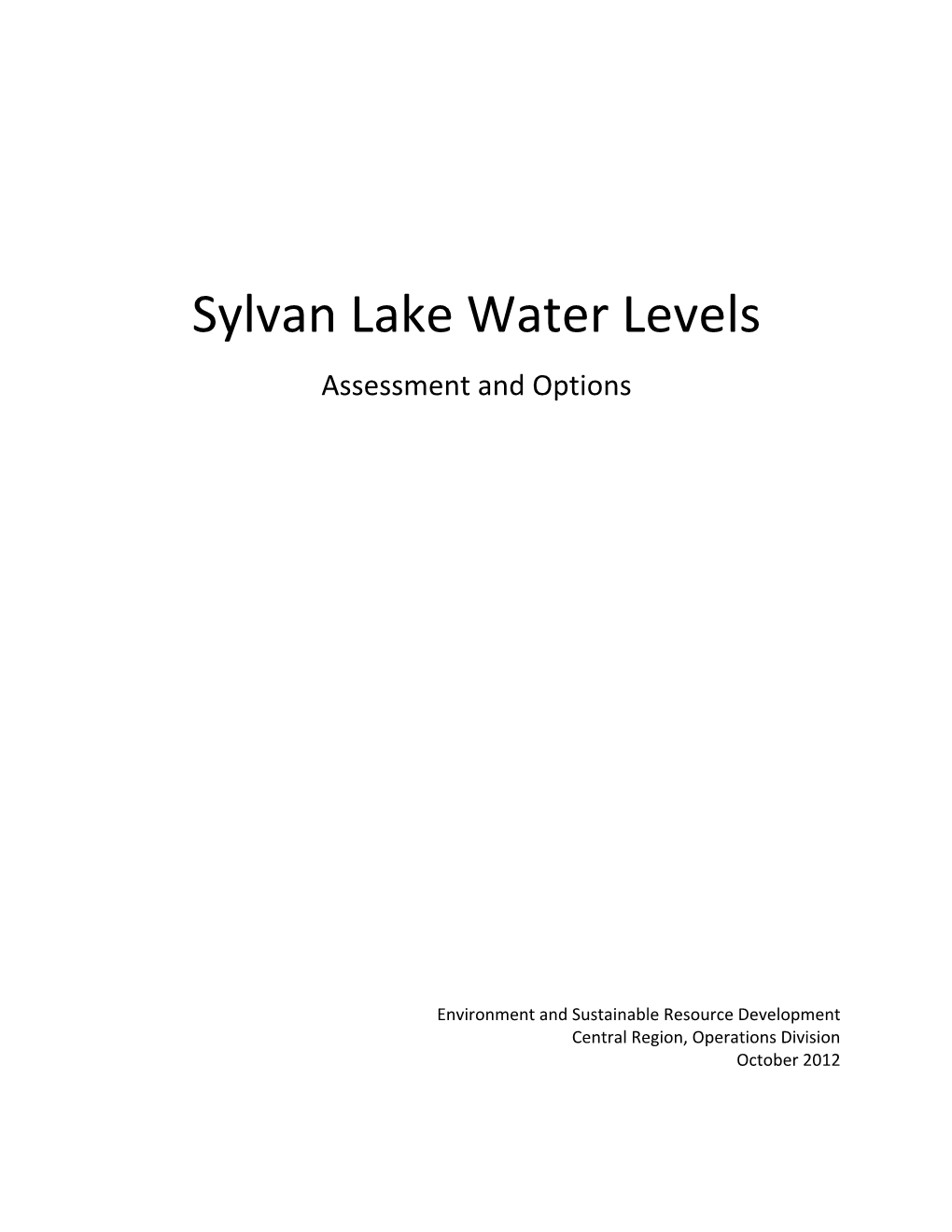 Sylvan Lake Water Levels Assessment and Options