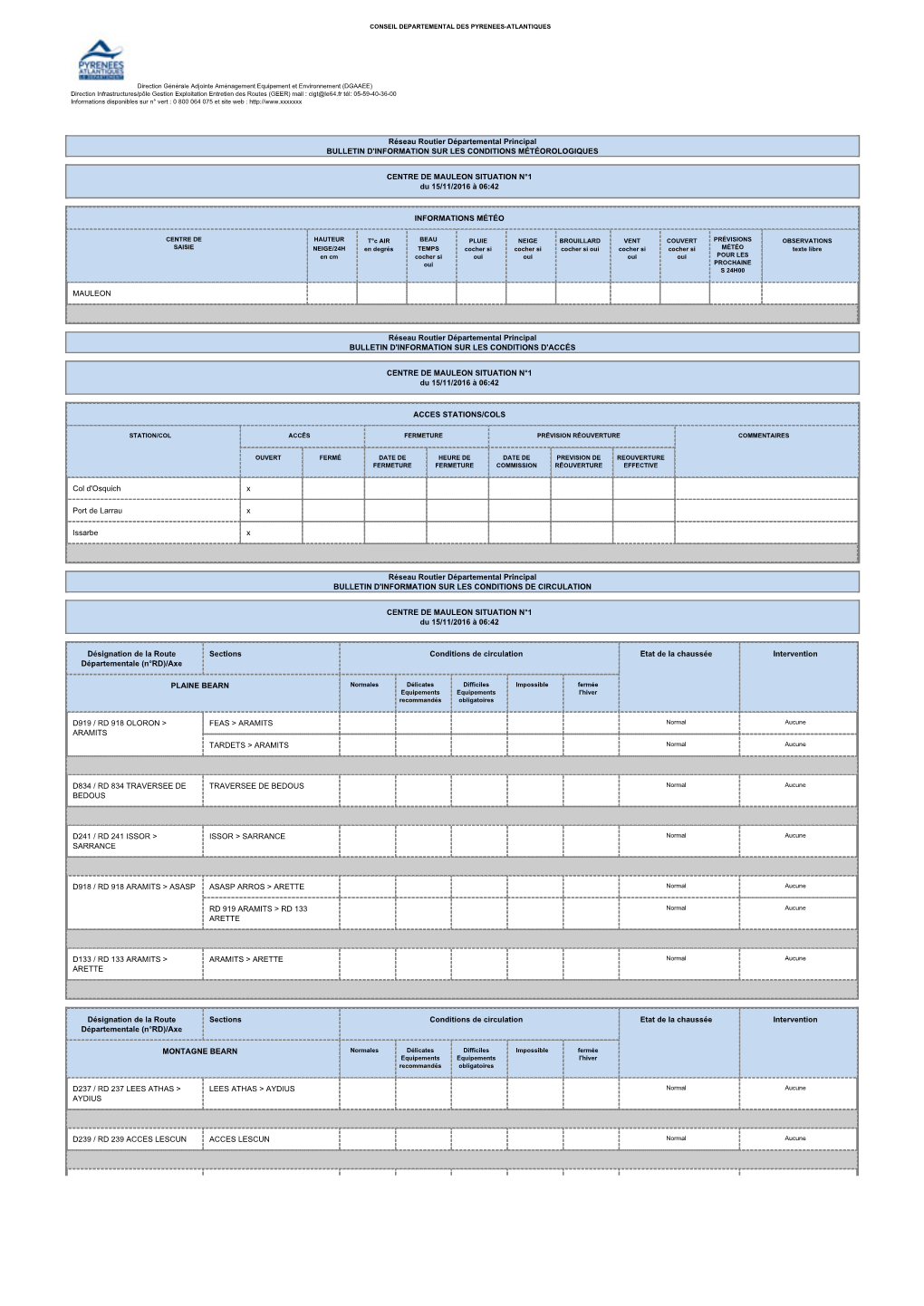 Bulletin Des Conditions De Circulation