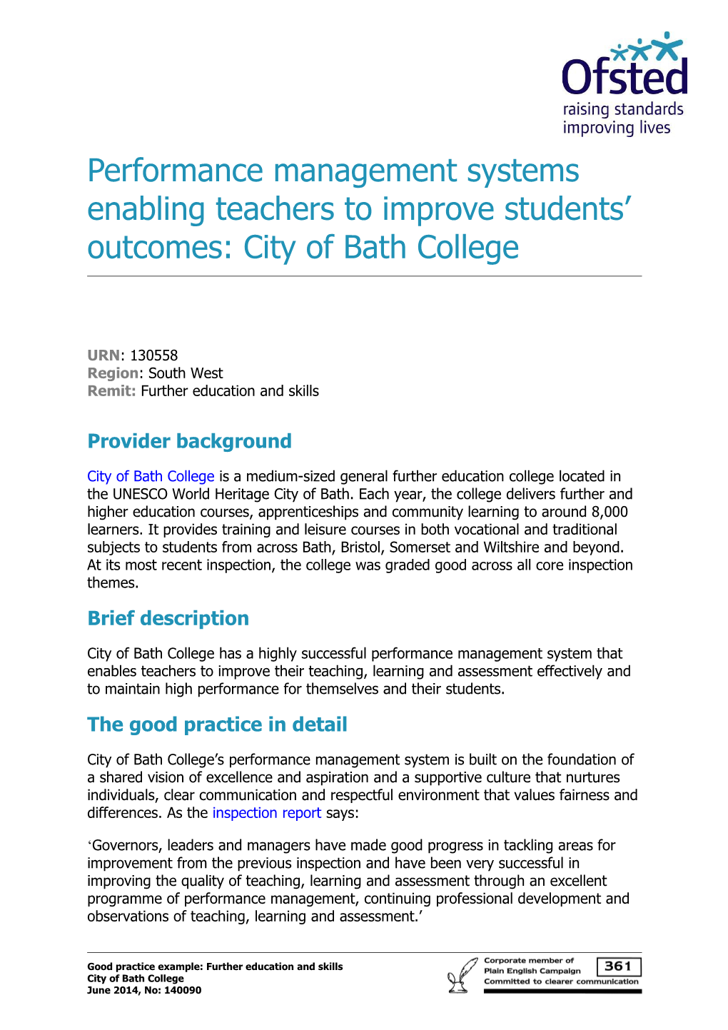 Performance Management Systems Enabling Teachers to Improve Students Outcomes: City Of