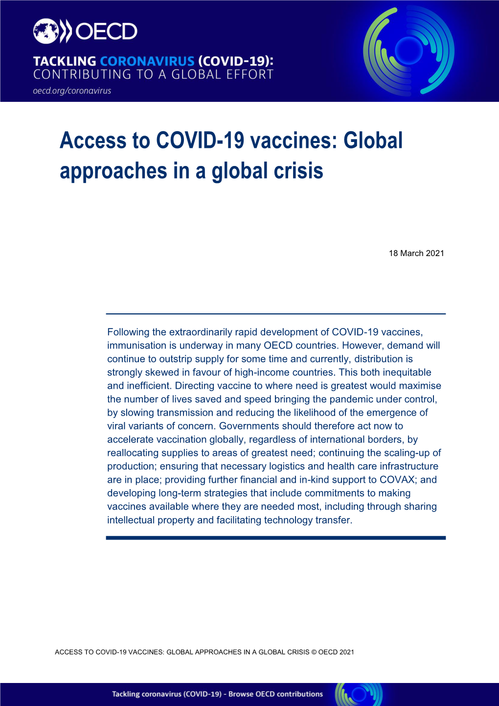 Access to COVID-19 Vaccines: Global Approaches in a Global Crisis