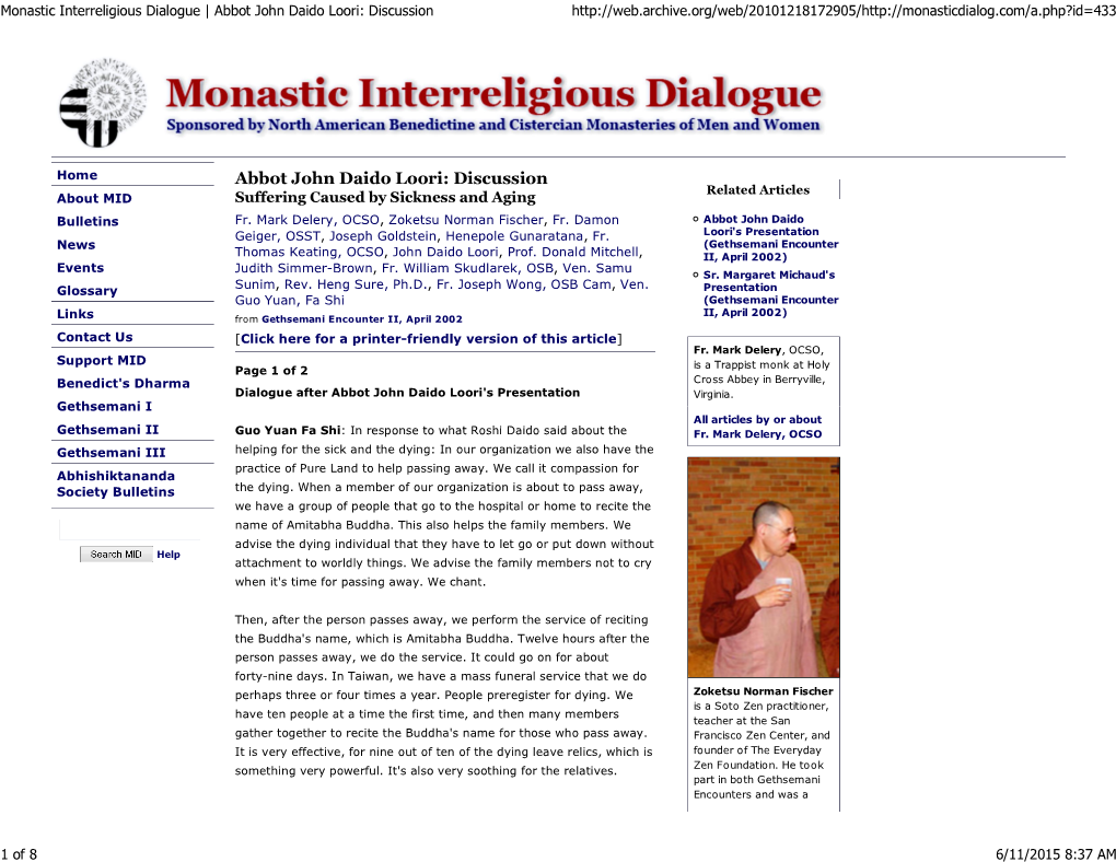 Monastic Interreligious Dialogue | Abbot John Daido Loori: Discussion