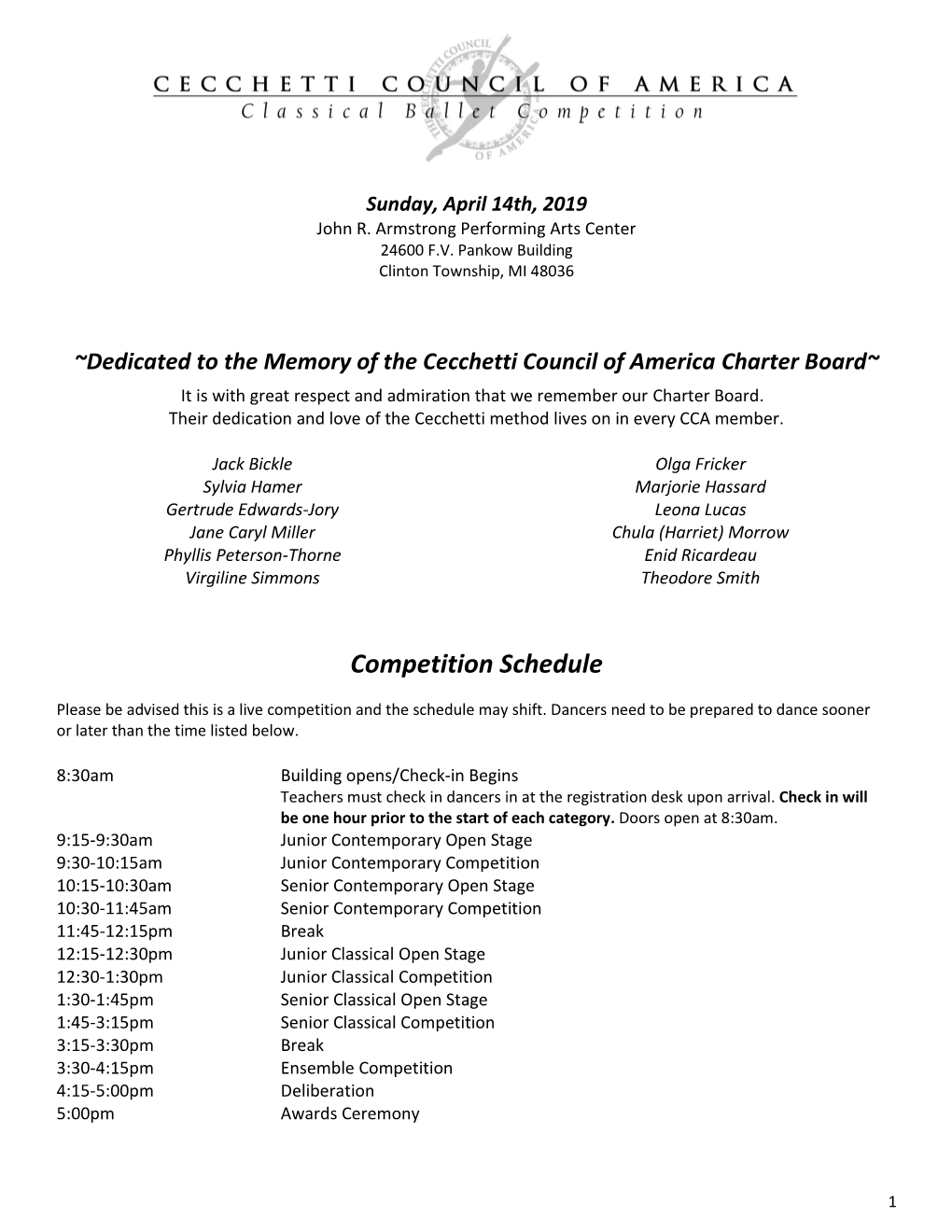 Competition Schedule