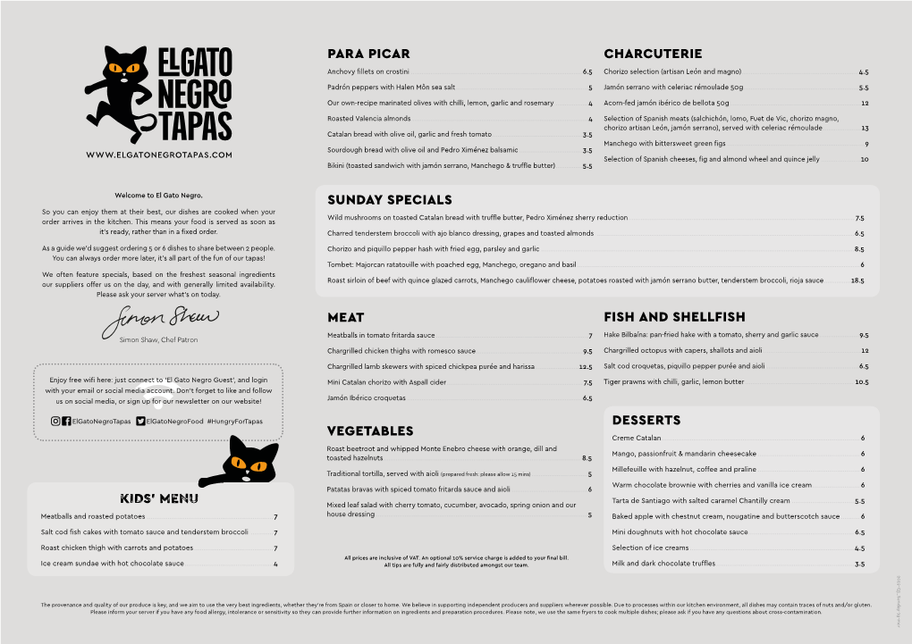 El Gato Negro Menu December 2018