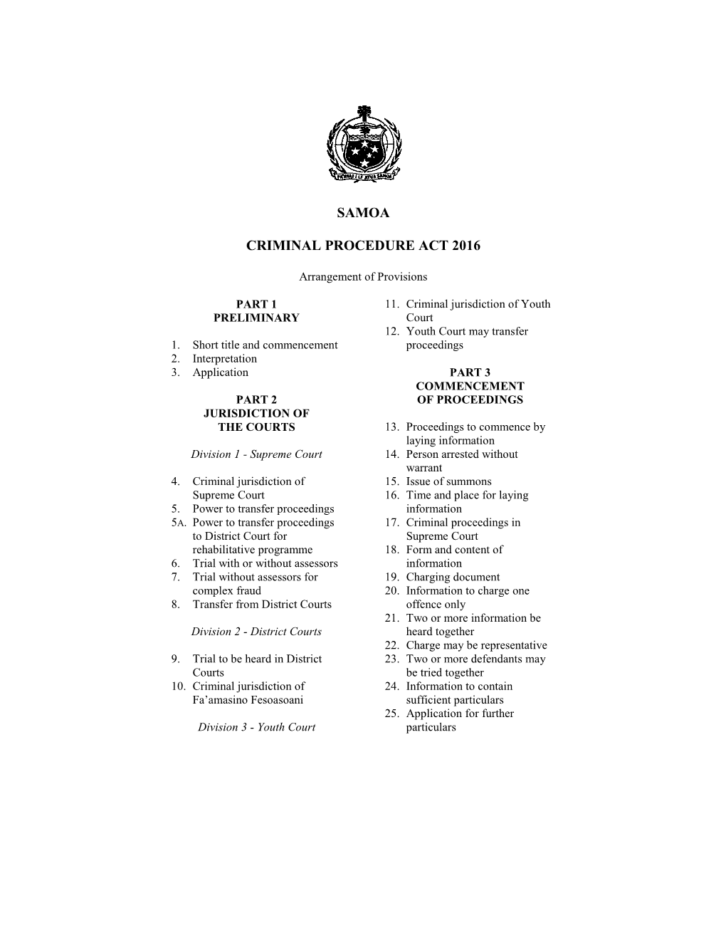 Samoa Criminal Procedure Act 2016