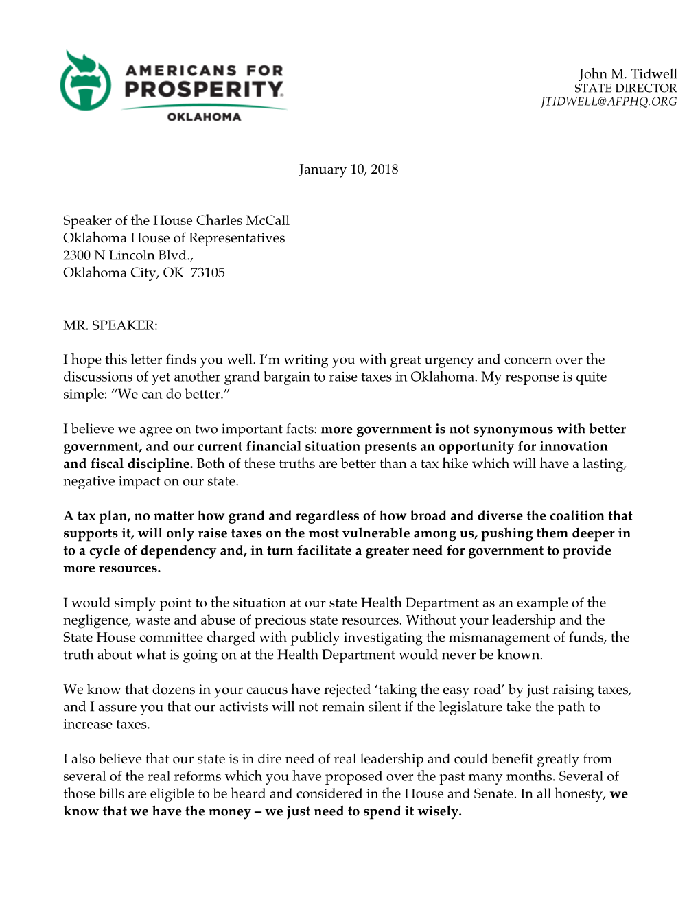 Mccall Letter on Taxes 01102018
