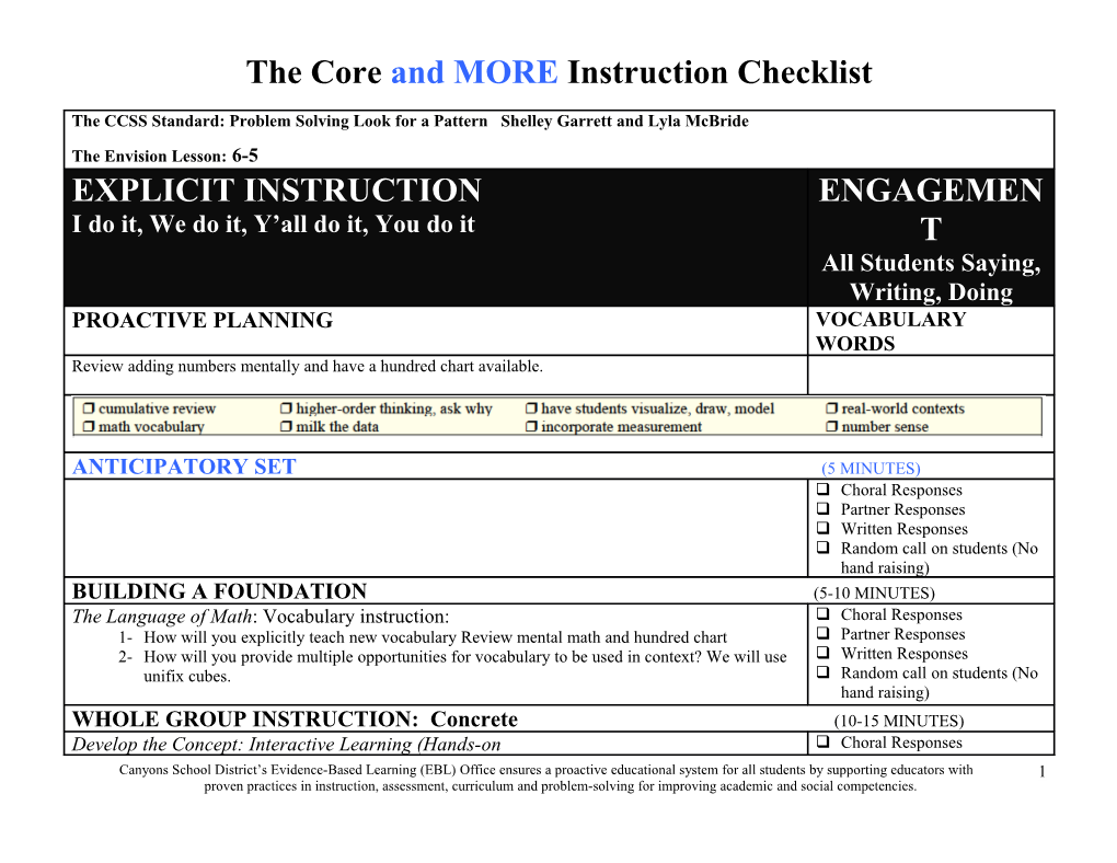 The Core and MORE Instruction Checklist s2